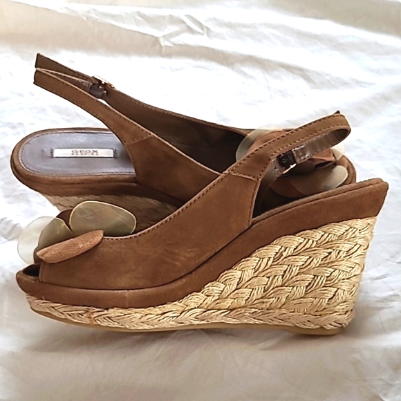 Geox Brown Strappy Suede Espadrille Wedge Sandals, Size 38/ (7.5) - Picture 5 of 13
